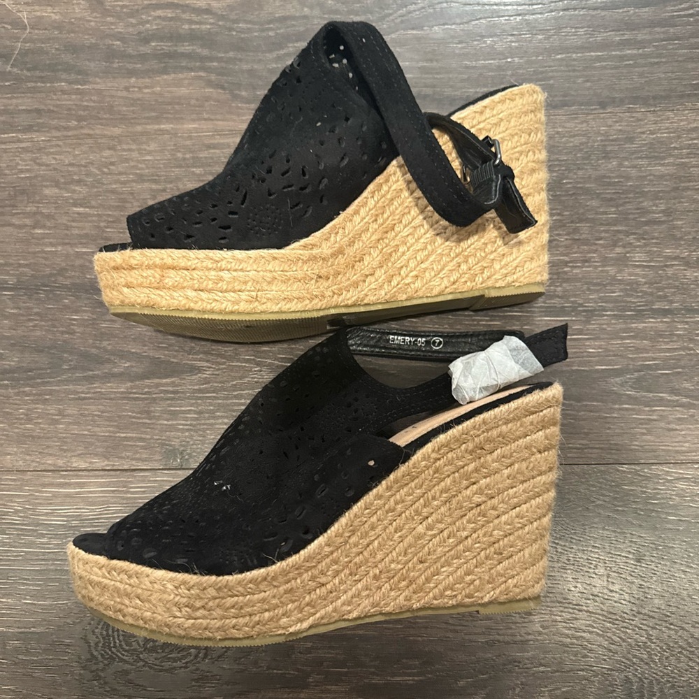 Black Wedge Sandals